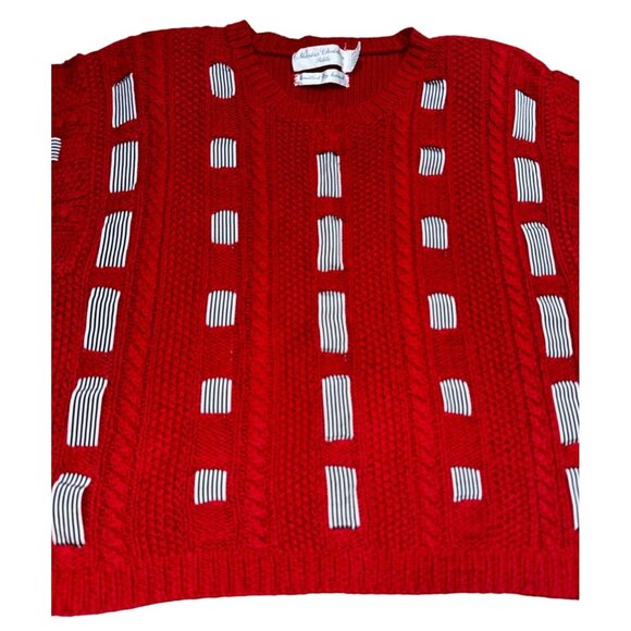 Vintage Marisa Christina Petite Hand-Knitted Red Sweater With Striped Accents - Picture 3 of 6